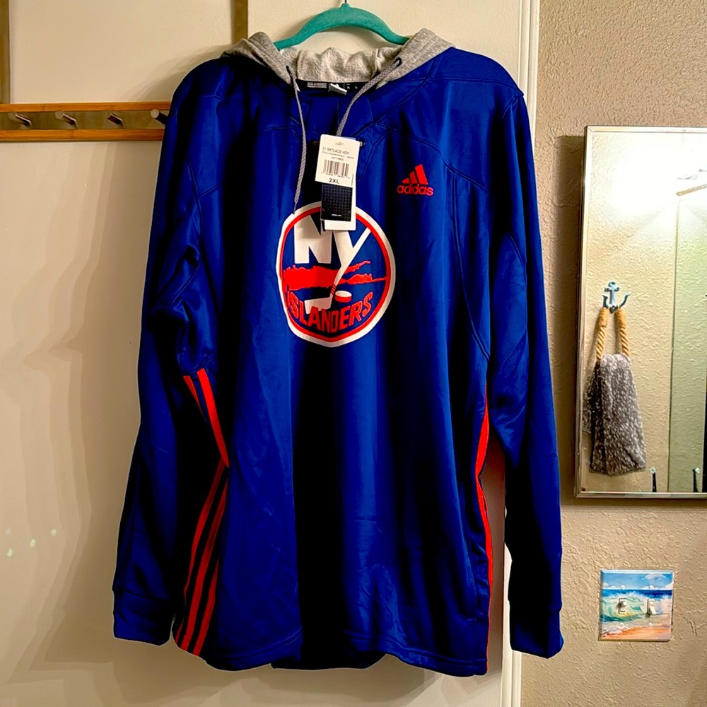 Adidas, New York Islander Aeroready pull over hoodie with pockets size double XL